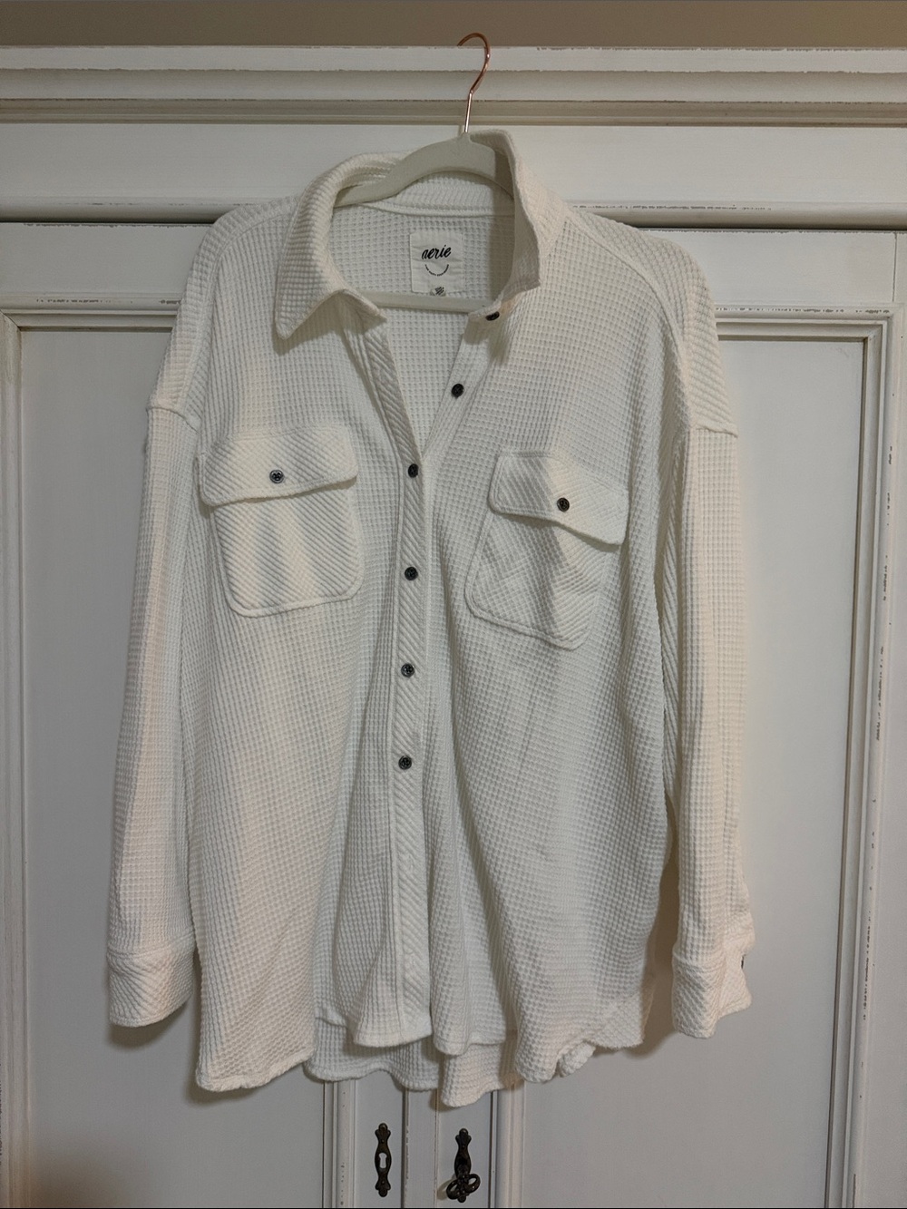 Aerie white Waffle-Knit Button-Up Shacket